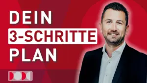 Marc Cavatoni, Geschäftsführer der nowinta Vermögensverwaltung, neben dem Schriftzug „Dein 3-Schritte-Plan“