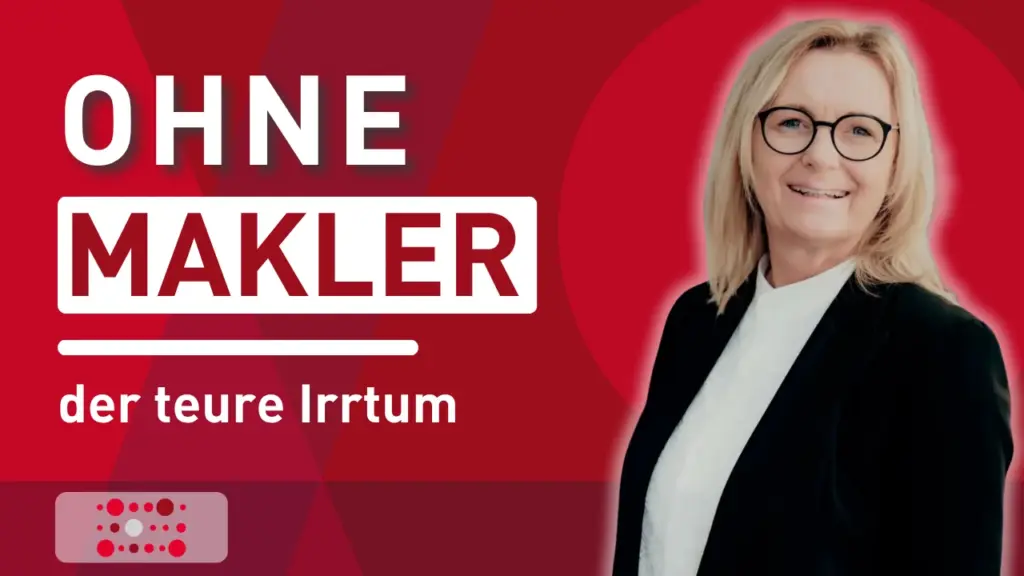 Evelyn Bogon, Immobilienberaterin bei nowinta Real Estate, neben dem Schriftzug „Ohne Makler: der teure Irrtum“