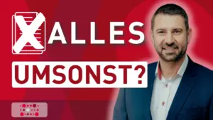 Thomas Krause, Mitglied der Geschäftsleitung von nowinta, neben dem Schriftzug „Alles umsonst?“
