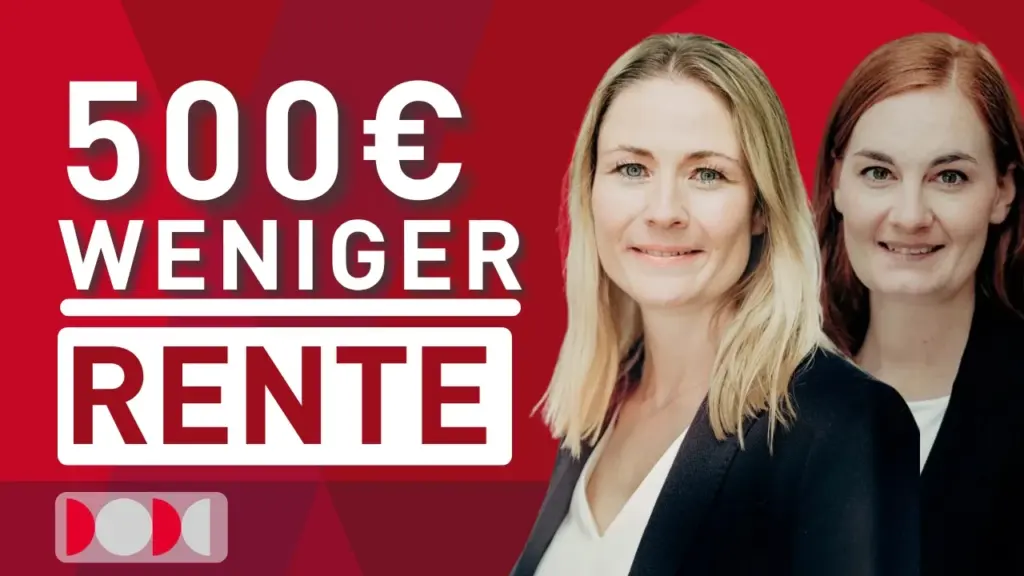 Viktoria Beißwenger und Elisabeth Münzmay von nowinta neben dem Schriftzug „500 € weniger Rente“